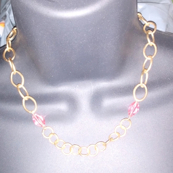 Vintage Women's Gold Toned Chain Links & Beaded Necklace - Picture 2 of 2